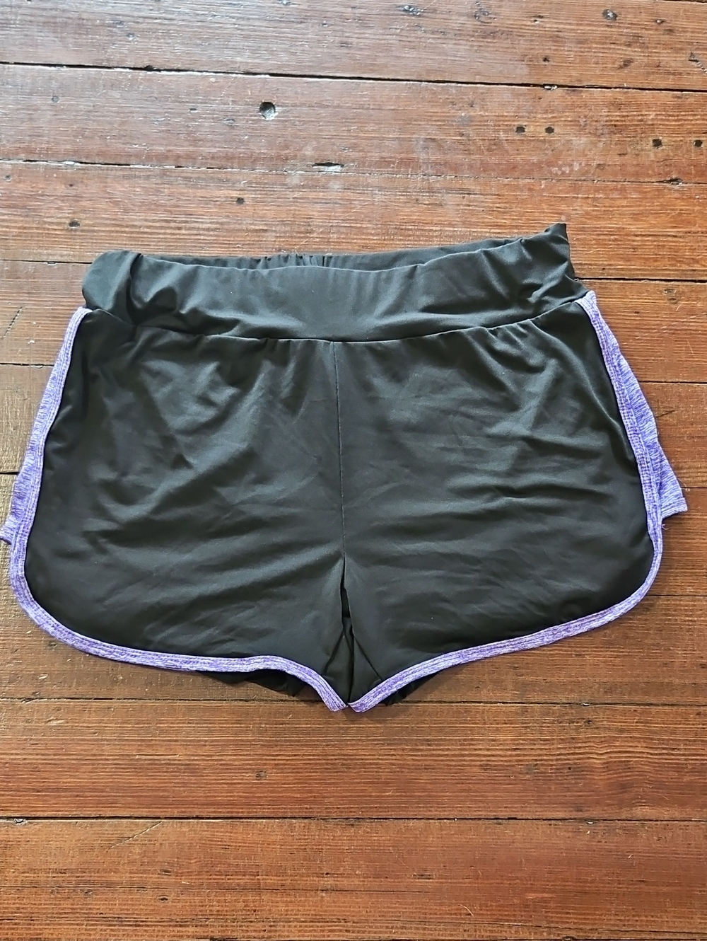 Black And Purple Women's Athletic 3 Piece Shorts,Shirt,Pants